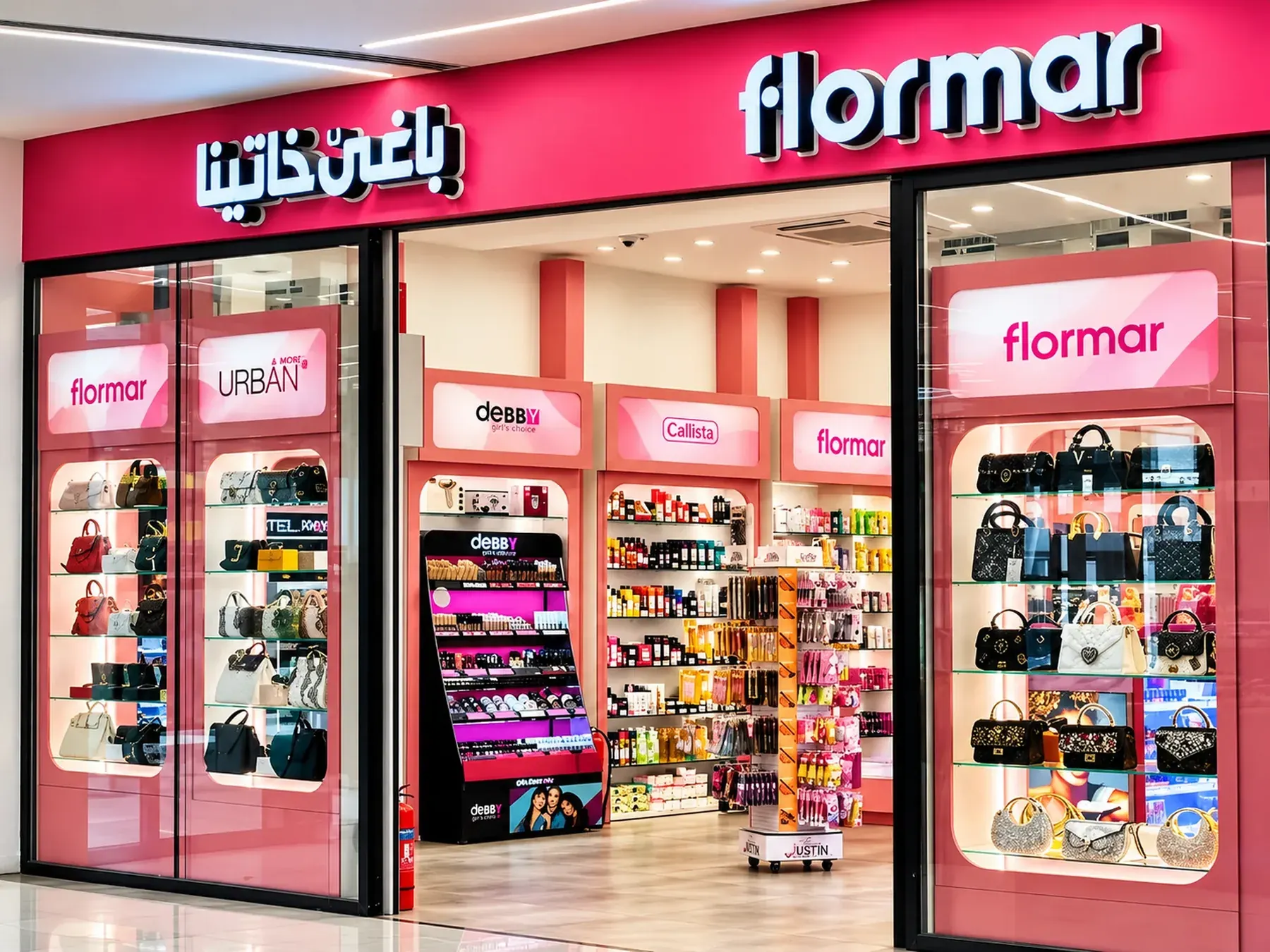 Baghe Khatina and Flormar storefront in a Baghdad shopping mall