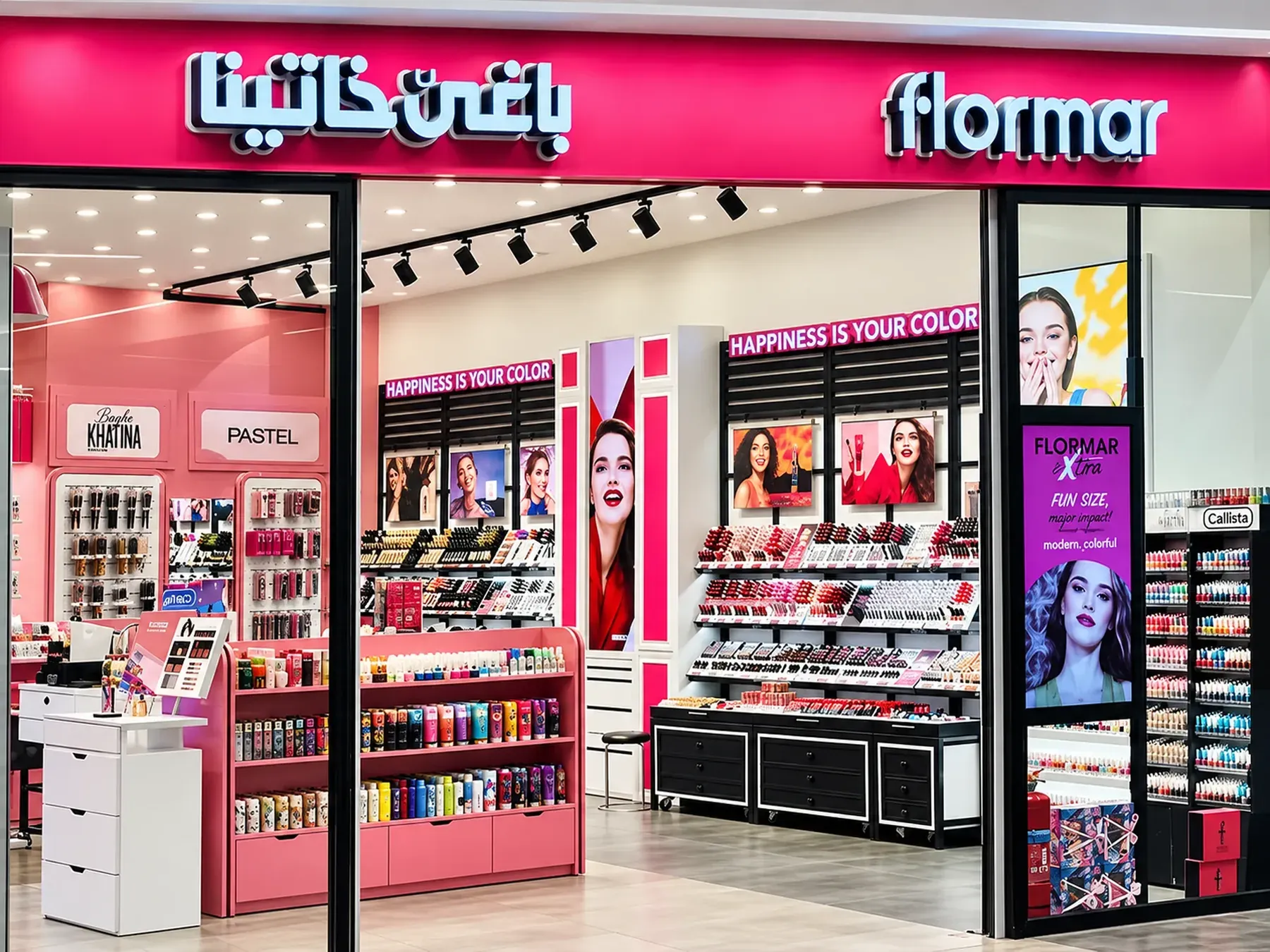Beauty displays inside a Flormar store